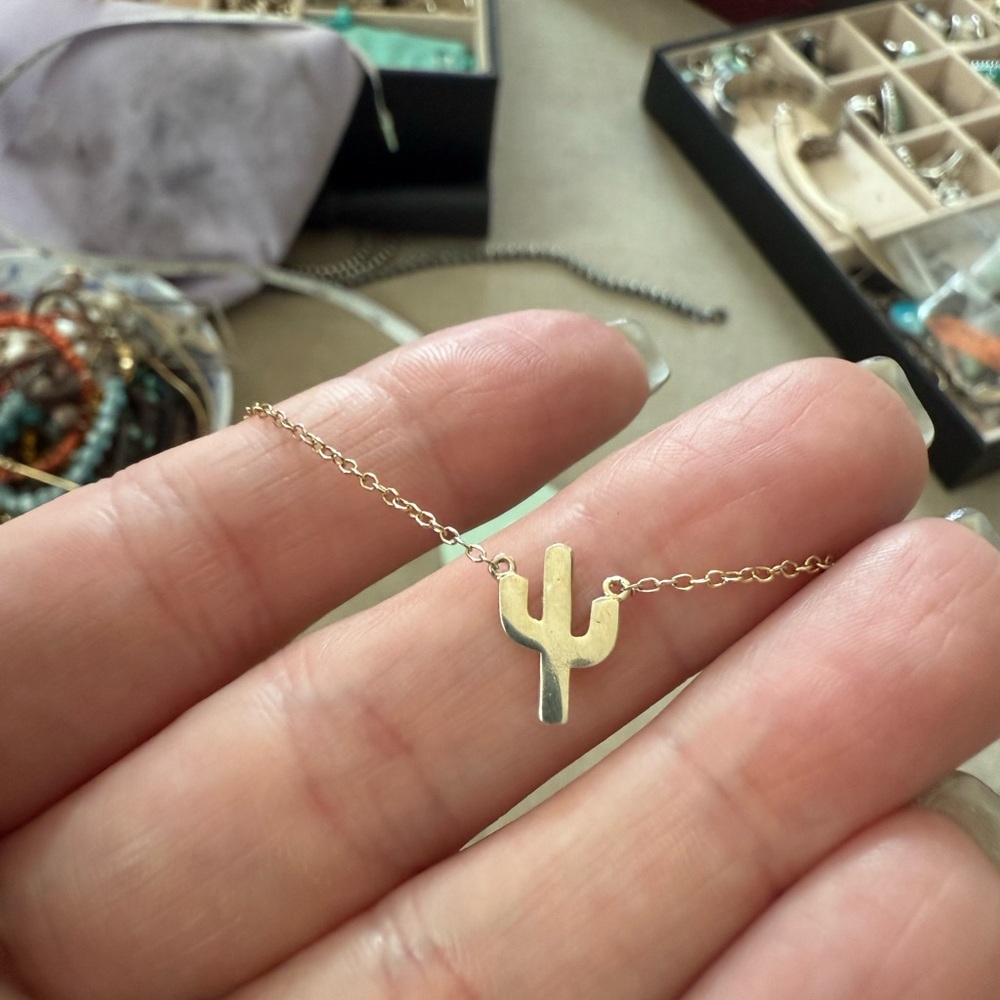 Sterling Silver With Gold Overlay Cactus Pendant Necklace